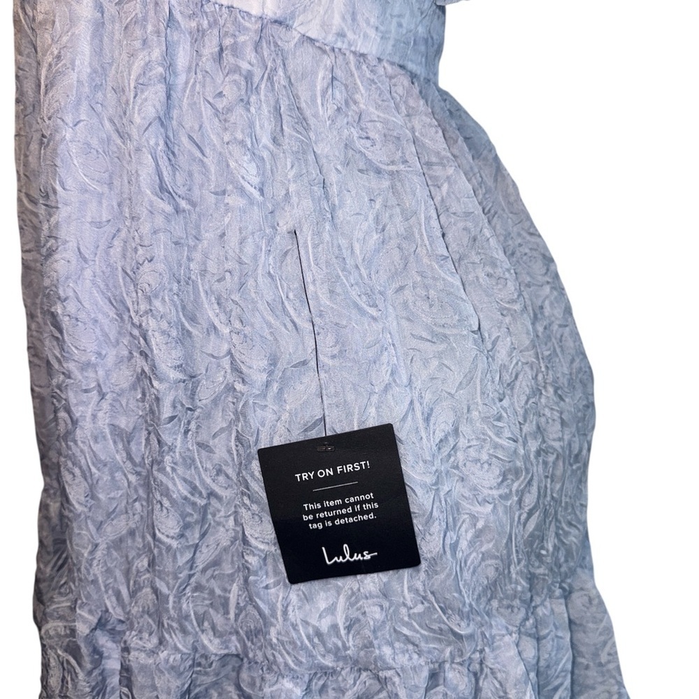 Lulus Romantic Waltz Light Blue Organza Puff Sleeve Mini Dress NWT Sz L​​ - Picture 7 of 11